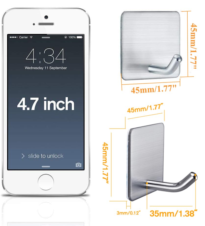 FOTYRIG Heavy Duty Adhesive Towel Hooks Stick on Towel Hanger Wall Holder Waterproof Stainless Steel Sticky Hooks for Hanging Bathroom Kitchen Home-4 Packs - color: 1-Silver