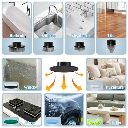 Electric Spin Scrubber,IPX7 Waterproof Cordless Cleaning Brush, Bathroom Scrubber with Adjustable Handle and 9 Replaceable Brush Heads,3-speeds,Electric Rotary Scrubber for Bathroom,Tub,Tile