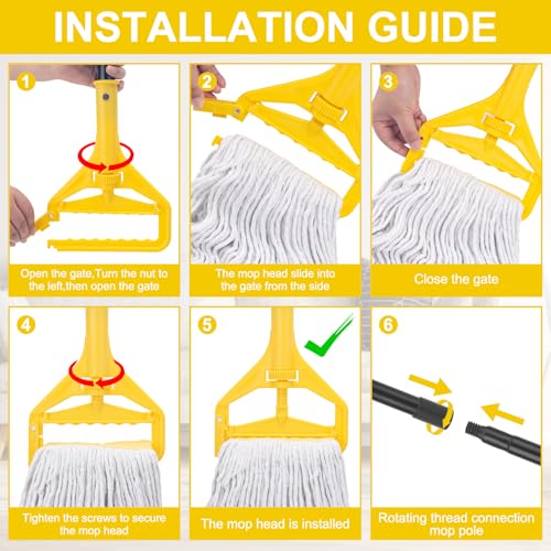 Commercial Mop with 3 Extra Large Replacement Heads,59" Long Handle Heavy Duty Industrial Mops for Floor Cleaning,Looped-End String Wet Cotton Mop for Home,Kitchen,Office,Garage,Concrete/Tile Floor - size: Large