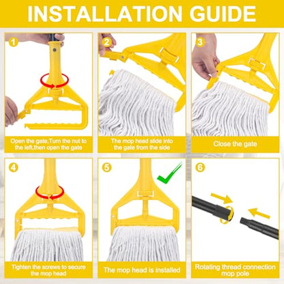 Commercial Mop with 3 Extra Large Replacement Heads,59" Long Handle Heavy Duty Industrial Mops for Floor Cleaning,Looped-End String Wet Cotton Mop for Home,Kitchen,Office,Garage,Concrete/Tile Floor - size: Large