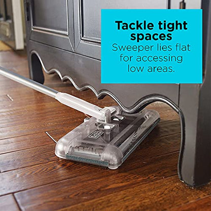 BLACK+DECKER Carpet Sweeper 50 Minute Lithium Floor Sweeper, Multi-Surface Use, Easy One Hand Cleaning, Self Standing, Charger Included (HFS115J10)