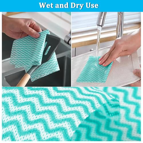 Disposable Kitchen Cleaning Towel Disposable Dish Cloths, Reusable Wipes Heavy Duty Cleaning Rags for Kitchen, Bathroom, Household,50 Count Green - color: Green