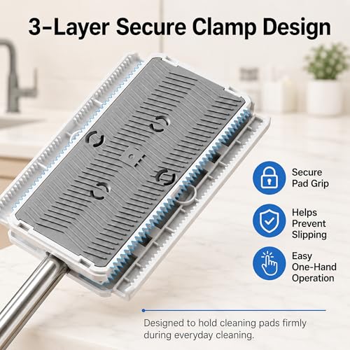 Hands Free Flat Mop with 5 Reusable Pads, One-Click Cloth Release, 53-Inch Extendable Stainless Steel Handle, Microfiber Mini Mop with Wall Holder for Hardwood, Tile, Bathroom, Kitchen and Glass