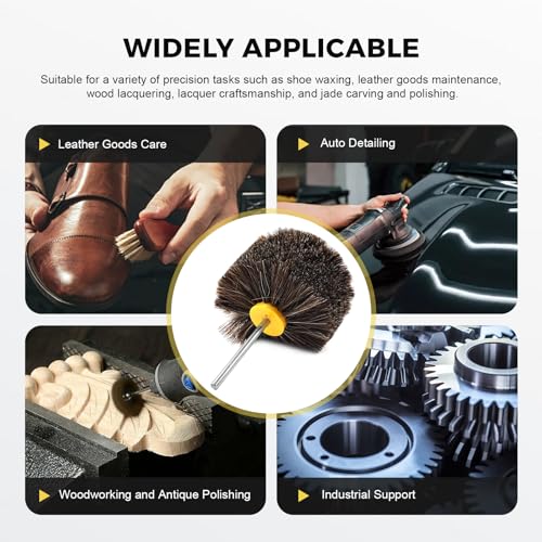 Bacar 4" Horsehair Polishing Wheel for Drill - Shoe & Leather Buffer Attachment, Soft Bristle Brush for Boots, Car Interior & Wood Care - style: Round Head