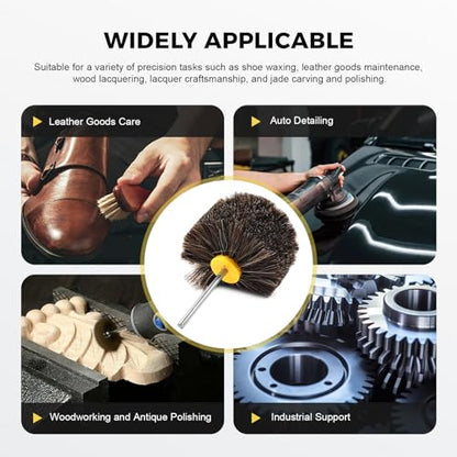 Bacar 4" Horsehair Polishing Wheel for Drill - Shoe & Leather Buffer Attachment, Soft Bristle Brush for Boots, Car Interior & Wood Care - style: Round Head