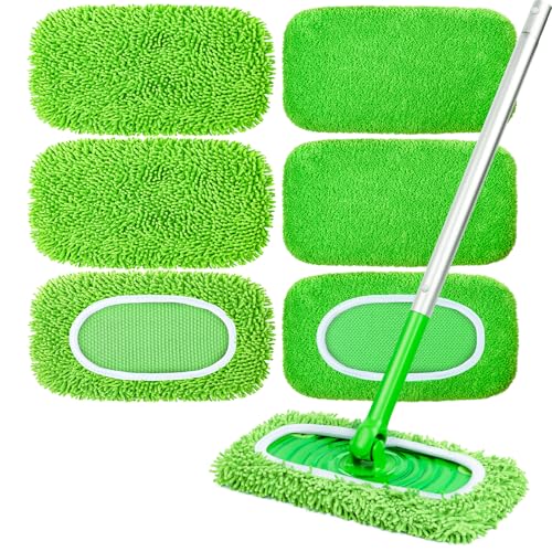 6-Pack Reusable Microfiber Mop Pads Compatible with Swiffer Sweeper, Dry & Wet Sweeping Cloths - Washable Wet Pads Refill for Multi-Surface/Hardwood Floor Cleaning - color: Green