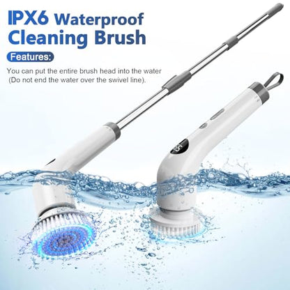 qimedo Electric Spin Scrubber, Rechargeable Handheld Electric Scrubber for Cleaning, Cordless Power Dish Scrubber with 7 Brushes for Bathtub Grout Tile Floor - size: 2000mAh Scrubber with 46.5-inch Handle
