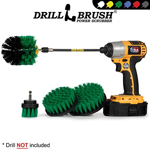 Kitchen Cleaning Supplies - Drill Brush Set with Extension - Counter Scrubbing Brushes, Stove Cleaning Tools - Oven Spot Cleaning Tool - Home Sink Scrubbing Brush Set - Cast Iron Pot Cleaning Brushes - color: Green