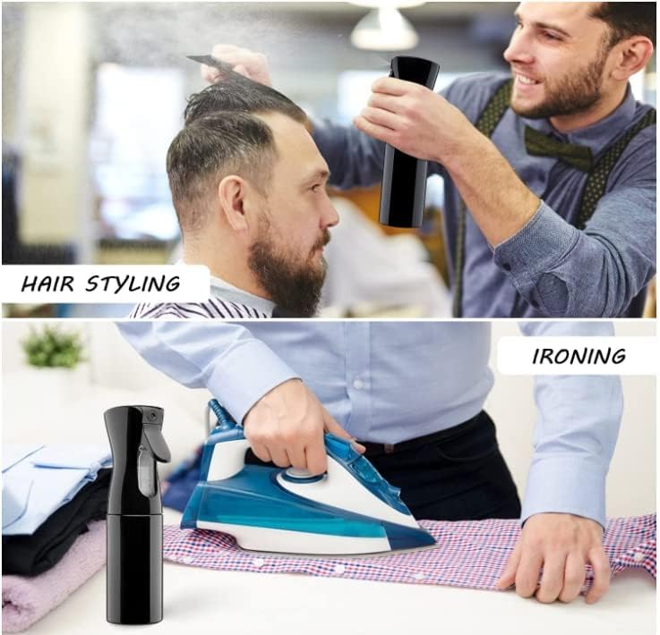Spray Bottle for Hair (10.1oz/300ml) - 2 Seconds of Mist - Empty Ultra Fine Plastic Water Sprayer, For Hairstyling, Cleaning, Salons, Plants, Essential Oil Scents & More - Black，Press it 3 times