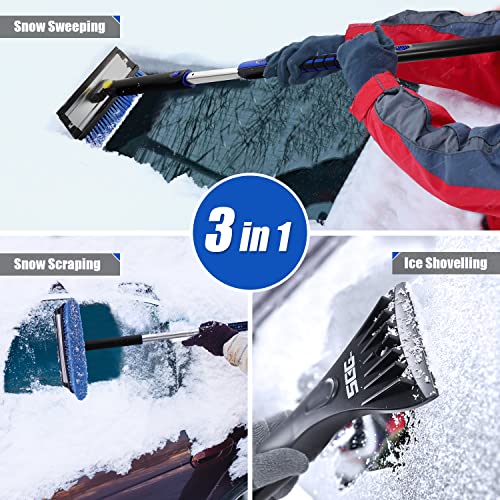 SEG Direct 50" Extendable Snow Brush Ice Scraper Combination with Foam Grip Handle Auto Window Windshield Snow Removal Tool for Car SUV RV Truck, Black and Blue