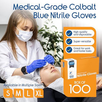 Inspire Cobalt Blue Nitrile Disposable Gloves | 4.5 Nitrile Safety Medical Exam Cooking Cleaning Disposable Gloves - size: X-Large, style: Blue - Box of 100