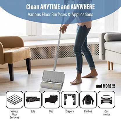 KN Flax Aegis Giant Pet & Home Lint Roller Pet Hair Large Lint Roller with Extendable Long Handle, 6.3” Width with 240 Adhesive Extra Sticky Sheets for Furniture Carpet Floor and Curtains