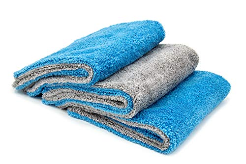 Autofiber Royal Plush Double Pile Microfiber Detailing Towel - Pack of 3 Blue/Gray (16 inch x 16 in, 700 GSM) - color: Blue Gray