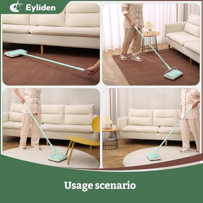 Eyliden X-Large Carpet Sweeper - Quiet Manual Sweeper for Carpets & Rugs | 1 Extra Refill Roller Brush, Non-Electric, Hand Push, Quietly Cleans Debris and Messes, Restaurant Roller Broom, Mint - color: Mint