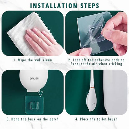 Modern Flexible Silicone Toilet Caspa, Silicone Toilet Bowl Brush and Holder Set, Flat Flexible Brush Holder Set, Water Drop Toilet Brush, Toilet Wand Cleaning Kit Wall Mounted, White