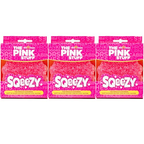 Stardrops – The Pink Stuff – SQeeZY Miracle Scrubber Sponge, Scratch Free Solution for Ultimate Home Cleaning - Perfect for Kitchens, Bathrooms, and Outdoor Use, 3-Pack