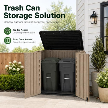 ADDOK 26 Cu.Ft Outdoor Storage Shed with Floor,Large Waterproof Resin Storage Cabinet with Lift-Up Lid,Double Doors and Lockable Design for Lawn Mower,Garden Tools, Patio,Backyard and Pool Supplies - size: 26 Cu.Ft-Brown