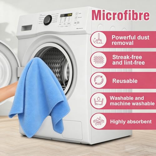 4 Pcs Extra Large Microfiber Cleaning Cloth 30 x 20 Inch Reusable Thick Cleaning Towel Washable Solid Color Microfiber Towel for Home Office Window Cars Glass (Blue) - color: Blue