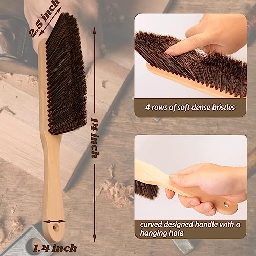 2 Pieces Woooden Dust Brush Hand Broom Bench Brush with Long Wood Handle Whisk Broom Soft Bristle Brush for Counter Bed Sofa Car Fireplace Clothes Household Cleaning - color: Brown