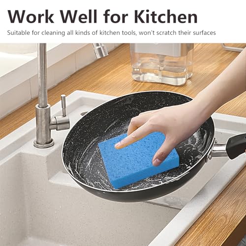 Cleaning and Washing Sponge, 3 Pack Large Extra Thick Heavy Duty Sponge Multi-Purpose for Kitchen Bathroom Bike Boat Car, Natural Cellulose Sponges 4" X 6" X 2" (Blue) - color: A-blue