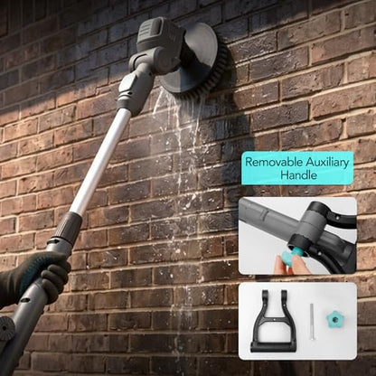 20V Cordless Electric Spin Scrubber with Replaceable Battery & Long Handle - Includes 8 Replaceable Brush Heads for Bathroom, Tile, Grout, Shower, Bathtub, Kitchen, Car & Outdoor Cleaning