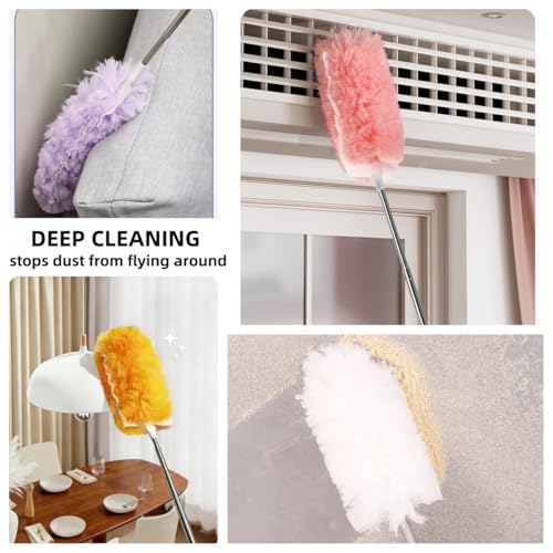 Heavy Duty Duster Refills, Disposable Dusters Kit for Cleaning Dusting Furniture Blind Ceiling Fan, Multi Surface 360 Feather Duster(10)+3FT Extended Handle（1） (pueple) - color: Pueple