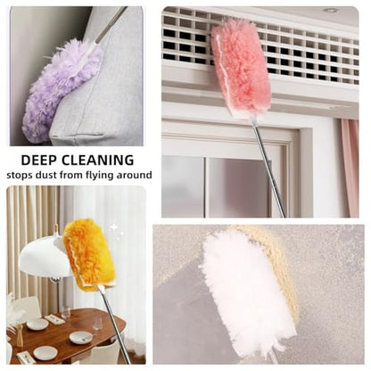 Heavy Duty Duster Refills, Disposable Dusters Kit for Cleaning Dusting Furniture Blind Ceiling Fan, Multi Surface 360 Feather Duster(10)+3FT Extended Handle（1） (Blue) - color: Blue