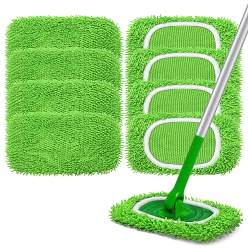 Reusable Microfiber Mop Pads Compatible with Swiffer Sweeper- 8 Pack Dry Sweeping Cloths & Wet Mopping Cloths - Washable Wet Pads Refill for Mopping Floors (Mop is not Included) - color: 8 Pack (Green)