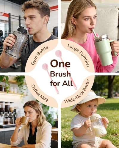 Extendable Bottle Brush with Straw Cleaner Brush, 10.8 to 14 Inches Adjustable Long Handle Water Bottle Scrubber for Cleaning Glasses, Cups, Coffee Mugs, Tumblers with Replacement Head, White - color: White