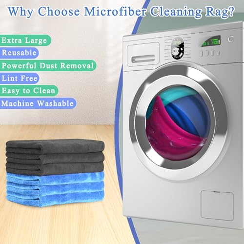 12 Pcs Extra Large Microfiber Cleaning Cloth, 20" x 30" Washable Reusable Large Floor Cloth Rags, Microfiber Towels for Mop Cleaning Office Bathrooms Housekeeping (Gray, Blue, White) - color: Blue Style