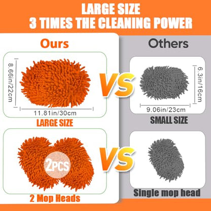 62" Car Wash Brush Mop Kit with Long Handle, 2 in 1 Chenille Microfiber Sponge Mitt Cleaning Detailing Duster for Washing Cars Truck SUV RV Caravans and Household(2 x Mop Head) (Orange) - color: Orange