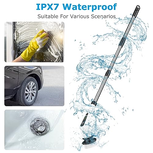 Moclever Electric Spin Scrubber 8 in 1 Electric Cleaning Brush, Cordless Rechargeable Telescopic Shower Scrubber 2 Speed Adjustable Handle Power Scrubbers for Bathroom, Tub, Floor Tile, Car