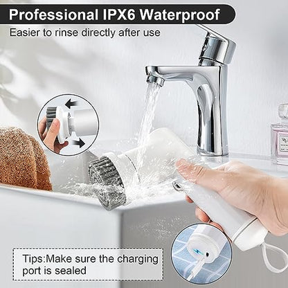 Electric Spin Scrubber,DEPURE Cordless Electric Cleaning Brush,Power Scrubber with 2 Rotating Speeds and 6 Replaceable Cleaning Brush Heads for Bathroom,Kitchen,Wall,Oven,Dish,Floor