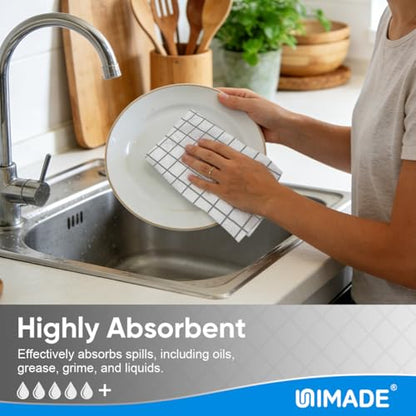 UNIMADE Microfiber Cleaning Cloths, 100 Sheets Reusable Kitchen Towels & Dish Cloths, Lint-Free Absorbent Cleaning Rags, Bulk Kitchen Cleaning Cloths for Household & Restaurant, 11" x 9", Grid Pattern - color: Brid Pattern