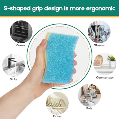 LAUNDRYLUX Scrub Sponge, 4 Pack Dual-Sided Temperature-Responsive Scrubber - Non-Scratch - Multipurpose Dish Sponges for Kitchens, Bathrooms, and Outdoor Use - S Shape - style: S Shape