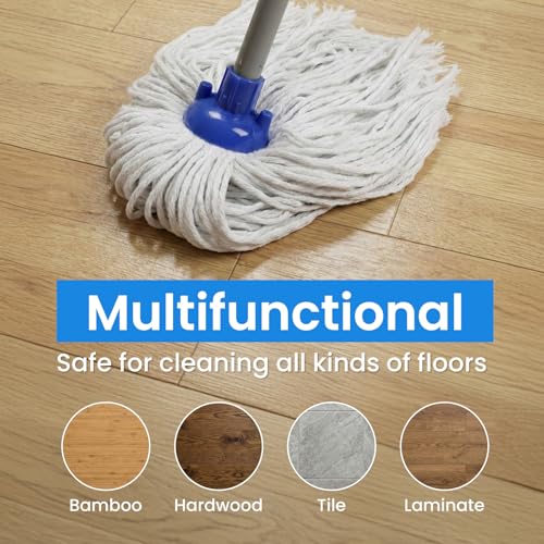 Indoor Mop for Floor Cleaning, Lightweight Cotton Mop with 2 Washable Heads