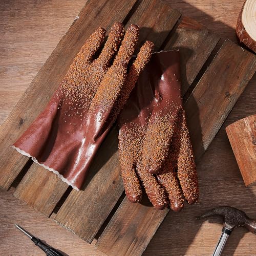 Teenyyou 6 Pairs Sewer Snake Gloves Non Slip and Reusable PVC Sewer Abrasion Resistant Drain Cleaning Waterproof Safety Plumbing Snake Gloves for Men Women Plumber Tools (Brown,Regular) - color: Brown, size: Standard