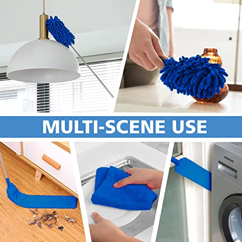Upgraded Dusters for Cleaning (6pcs), Ceiling Fan Duster with 100" Thickened Extension Pole, Extendable Long Microfiber Duster for High Ceilings, Reusable & Washable Dusting Wand by OOSOFITT Blue - color: Blue