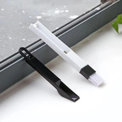Window Groove Cleaning Brush with Small Dustpan, 2-in-1 Handheld Track Cleaner for Sliding Door Window Gaps Corner and Keyboards, Black and White