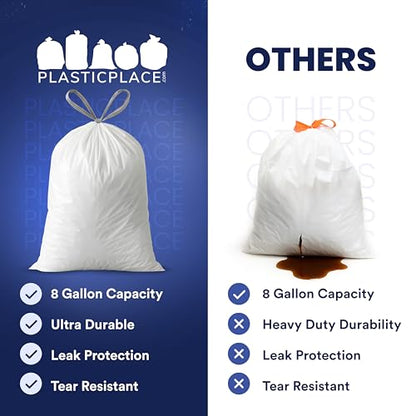 Plasticplace 8 Gallon Trash Bags -White Drawstring Garbage Can Liners - 200 Count - Leak-Resistant and Tear-Proof for Kitchen, Bathroom, Office, and Small Trash Cans 0.7 Mil - size: 200 Count (Pack of 1)