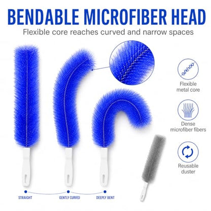 Fan Cleaning Brush, Bendable Microfiber Duster, Ultimate Dust Cleaning Brush, Reusable Microfiber Head for Air Conditioning Shutters, Ceiling Fan Blades, Air Vents, Curtains, Cars (2Pcs Gray) - color: 2pcs Gray