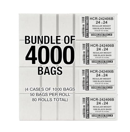 Aluf Plastics High Density Trash Bags, 10 Gallon, 4000 Count, 6 Micron (eq), 24" x 24", Black, for Bathroom, Office, Industrial, Commercial, Janitorial, Municipal, Recycling - color: Black, style: 7-10 Gal, 6 Micron Equiv, 4,000 Count