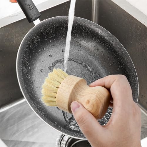 2 Pcs Dish Brush, Wood Dishes Scrub Brush, Pot Brush for Kitchen Cleaning Dishes Pots Pans (Sisal and Palm)