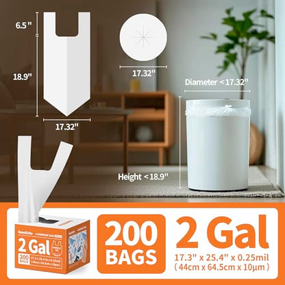 Small Trash Bags with Handles - Ocean Plastic Upcycling - Plastic Garbage Bags, Can Bin & Waste Basket Liner for Kitchen, Bathroom, Office and Pets,2 Gallon 200 Count White - color: 2Gal White, size: 1 DISPENSER BOX
