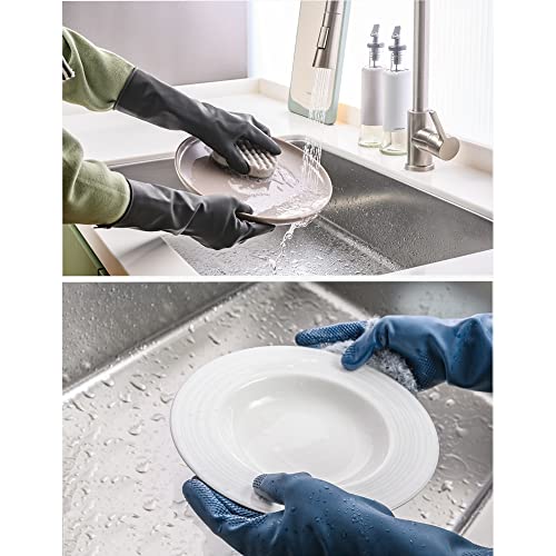 HOMSSEM Dishwashing Gloves with Hanging Hooks 2Pairs of Dish Gloves Latex Navy, Gray Rubber Gloves for Cleaning - color: Gray Large_2pairs