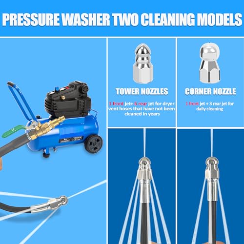 Dryer Vent Cleaner Kit: 32ft Pressure Hose + 1/4 Air Quick Connect + 2 Jetter Nozzle for Powerful Lint Removal, Fire Hazard Reduction & Energy Savings – Ideal for Cleaning Long Dryer Ducts - color: Black