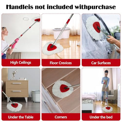 3 Pack Spin Mop Replacement Head for O-Ceda EasyWring 1-Tank System, 3 Microfiber Spin Mops Refills,1 Scrubber Head,1 Triangle Spin Base,Deep Clean,Machine Washable and Easy to Replace - size: White-3P