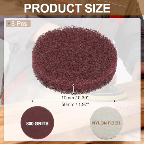 uxcell 8Pcs Scrubber Scouring Pad, 2 Inch 800 Grits Drill Power Brush Hoop and Loop Scrub Pads Discs Polishing Pad for Household Furniture Automotive Cleaning, Dark Red - color: Dark Red, size: 2 Inch 800 Grits