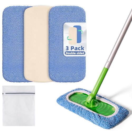 3 Pack Reusable Double-Sided Mopping Pads Compatible with Swiffer Sweeper Mop, Washable Wet & Dry Mopping Sweeping Cloth for Multi-Surface Cleaning, Dual-Sided Pad Refills (Not Include MOP) - color: Dual-sided Blue, size: 3 Pack
