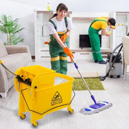 Commercial Mop Bucket with Wheels, Side-Press Wringer & Dirty-Clean Water Separation Mop Bucket, 20L Detachable Cleaning Cart, Ideal for Floor Cleaning in Restaurants, Hotels & Homes